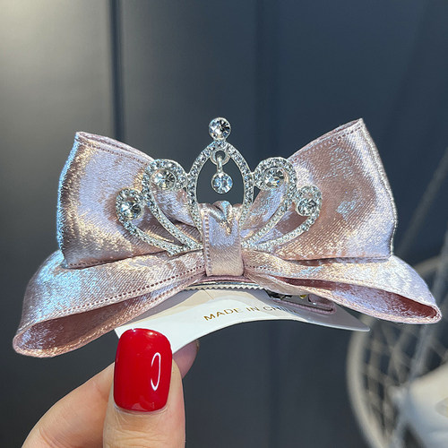 儿童纯色公主皇冠发卡头饰花百搭生日顶夹立体蝴蝶结发夹女童王冠