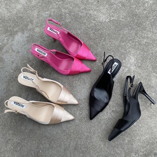 外贸大码鞋欧洲气质尖头高跟鞋女夏细跟单鞋新款法式低跟包头凉鞋