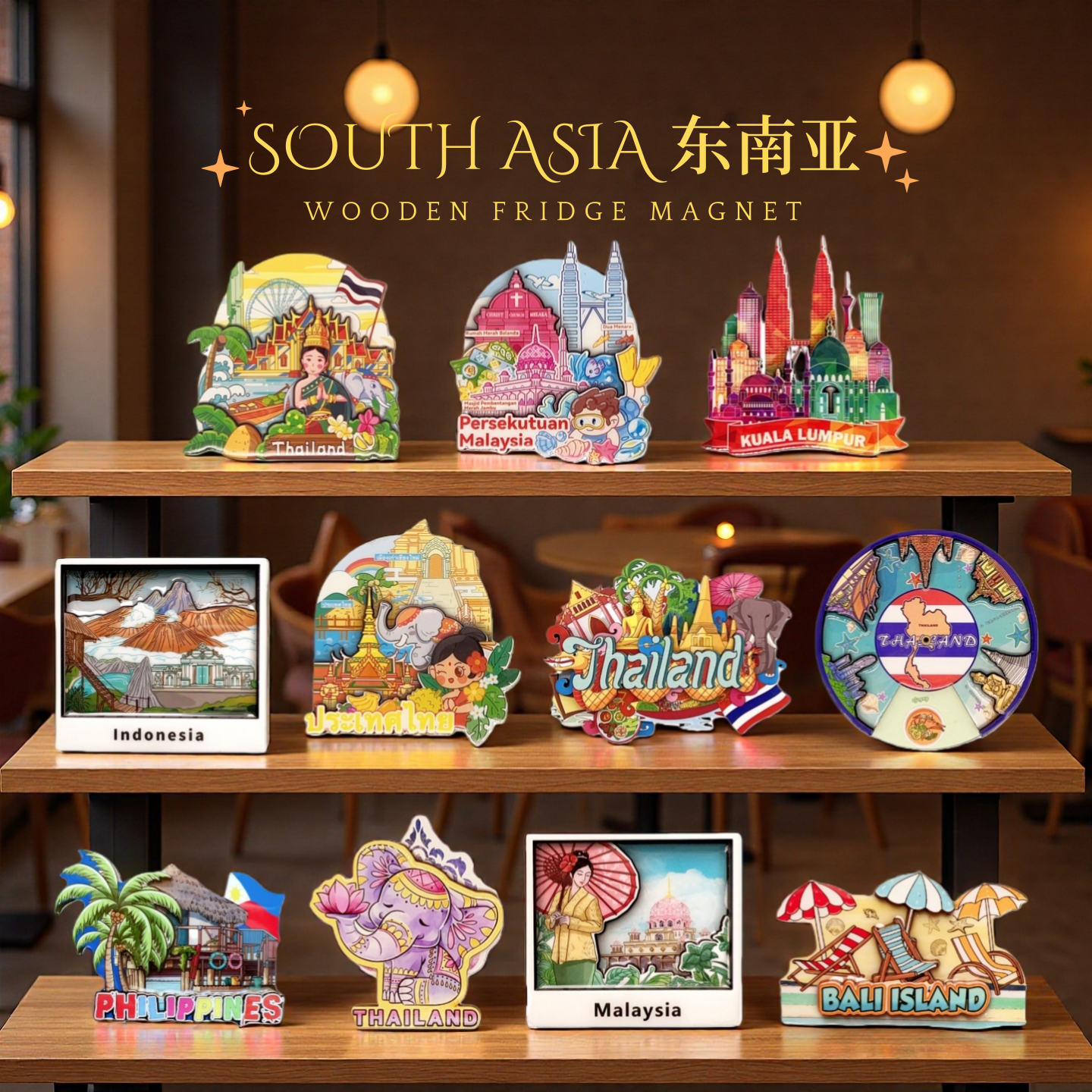 【礼袋装】泰国马来西亚越南老挝印尼菲律宾文创磁铁木质冰箱贴,节庆用品/礼品,文化创意冰箱贴,淘宝优惠券,粉丝福利购,淘宝优惠卷