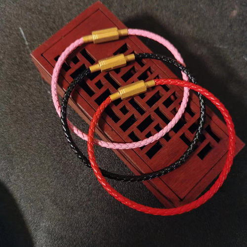 进口牛皮手绳可穿大福3D硬金黄金转运珠本命年红绳铜合金扣手绳YB