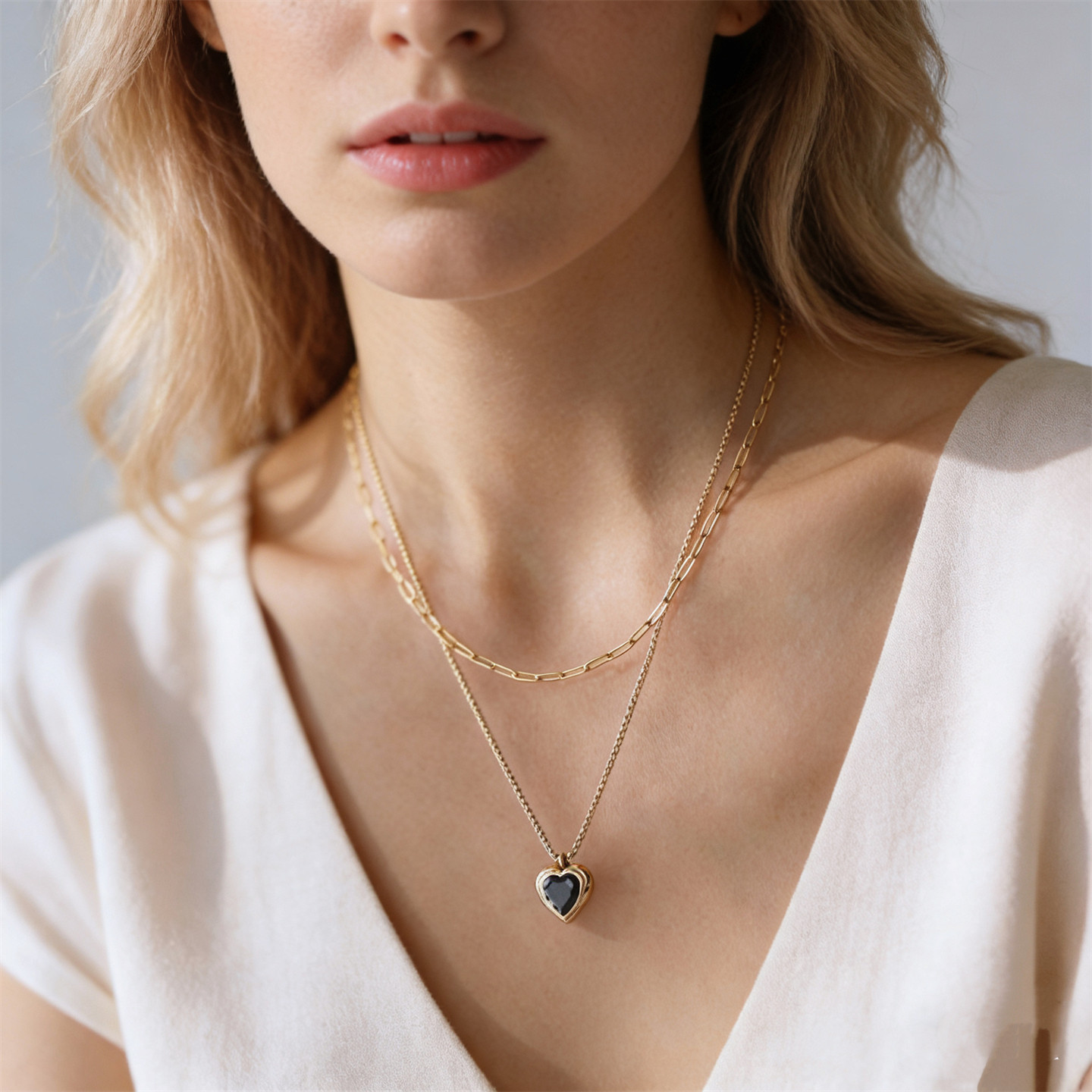 复古爱心吊坠双层项链女轻奢小众高级感时尚百搭欧美范气质锁骨链,饰品/流行首饰/时尚饰品新,项链,淘宝优惠券,粉丝福利购,淘宝优惠卷