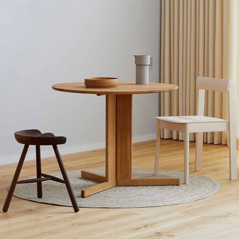 不器原木风红橡木实木小圆桌