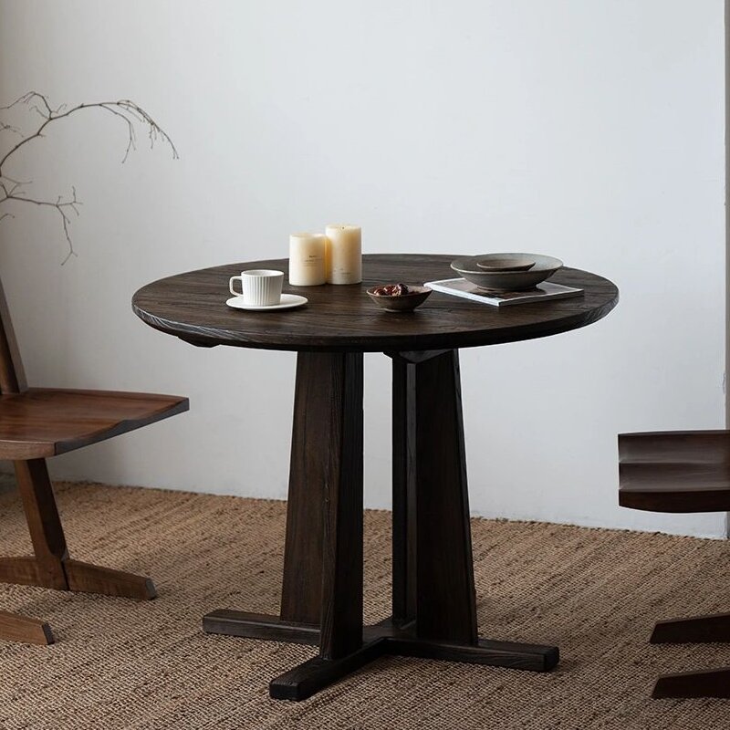 不器 侘寂风圆形实木餐桌咖啡厅民宿酒店休闲餐厅复古做旧小圆桌