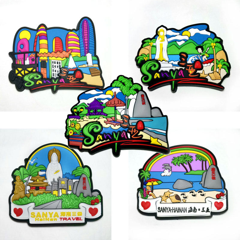 新款卡通海南三亚天涯海角南山寺观音像湾海滩冰箱贴纪念品