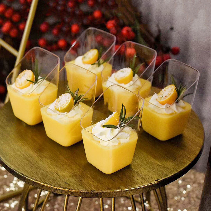 斜口塑料杯方形布丁杯甜品杯烘焙慕斯杯一次性木糠杯子迷你果冻杯