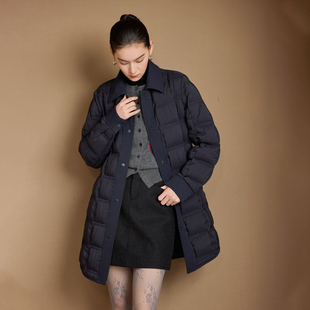 鹅绒服女款中长款国际大品牌POLO领小个子排骨冬季保暖轻薄羽绒服