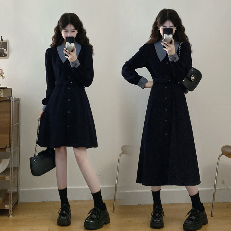 实拍秋冬新款大码胖MM显瘦气质复古法式连衣裙女设计感小众裙子