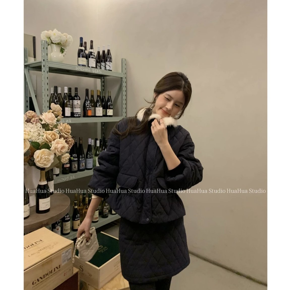 花花千金来了短款时尚韩版小香棉服收腰棉服外套半身裙