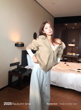 SUNONEONE 高支连帽毛领慵懒毛衣外套女秋冬新款加厚宽松针织开衫