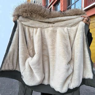 派克服短款羽绒棉服女仿兔毛大毛领2025冬季韩版外套美式复古棉衣