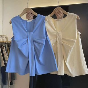 衬衫 夏季 纯色甜美设计感蝴蝶结无袖 新款 女网红减龄背心 韩版