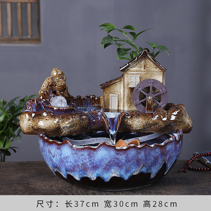 流水招财家居摆件陶瓷水缸造景办公室客厅桌面开业礼品i.