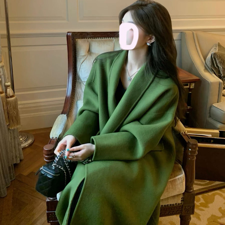 2026新款法式绿色双面羊毛大衣女中长款宽松廓形遮肉外套温柔风,女装/女士精品,毛呢外套,淘宝优惠券,粉丝福利购,淘宝优惠卷