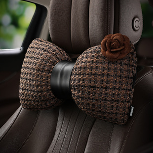 琥珀棕小香风汽车头枕女创意车载护颈枕车用枕头车内装 饰用品大全
