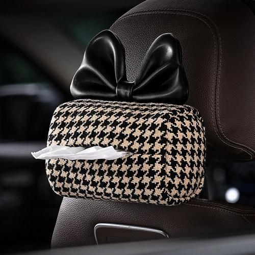 高级小羊皮蝴蝶结汽车纸巾盒女扶手箱挂式抽纸盒车载内饰用品大全