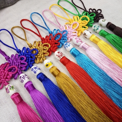 中国结流苏盆栽挂件小礼品陶瓷珠