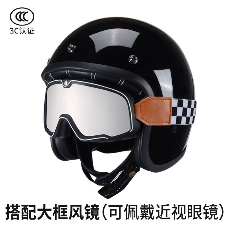 3C认证日式夏季4/3复古半盔巡航机车头盔男女电动车安全帽摩托车