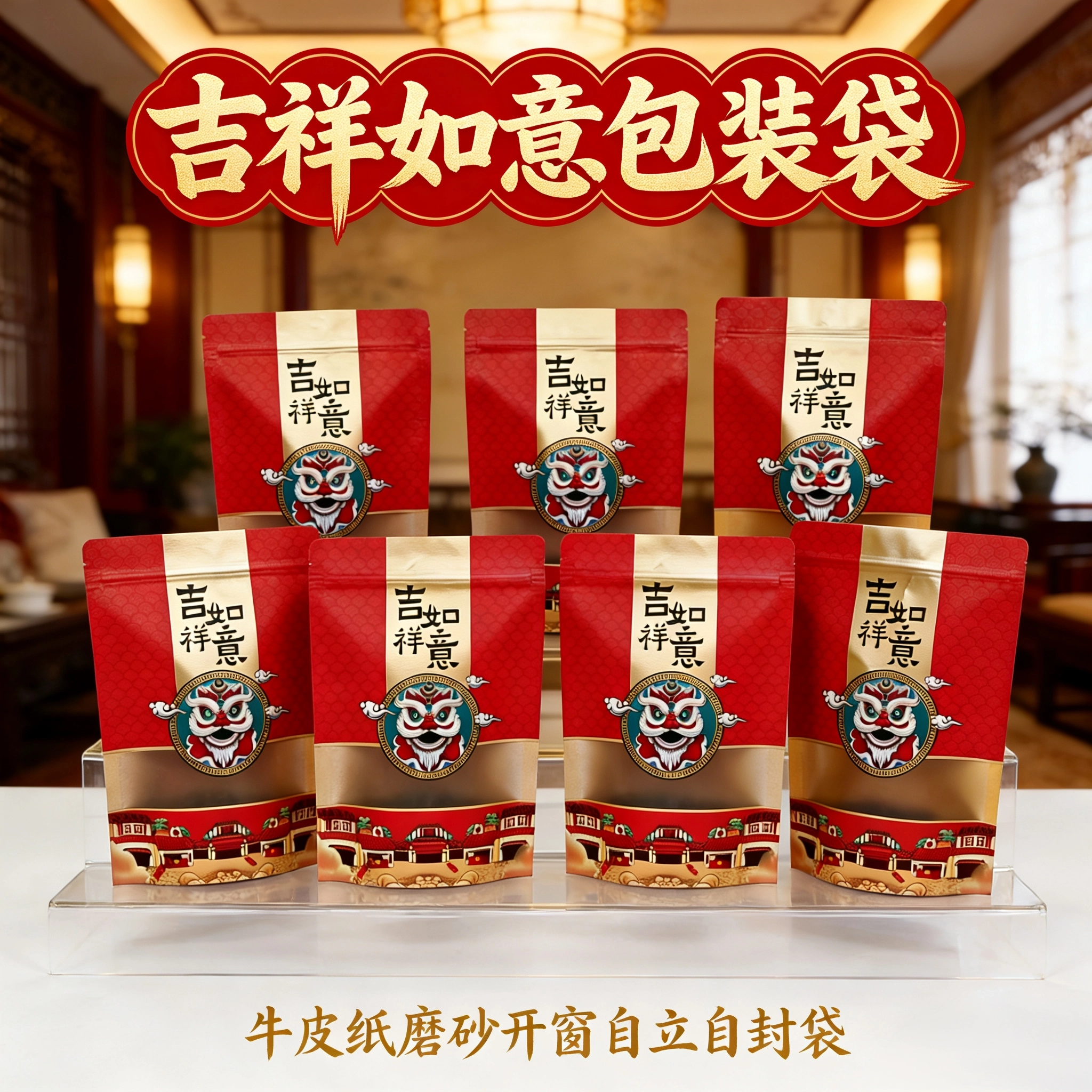 新年通用干果牛皮纸袋食品袋零食自立自封袋坚果干货喜糖礼品包装