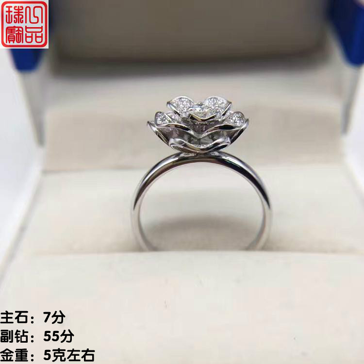 18k金钻石戒指正品南非钻石豪华群镶山茶花戒指克拉钻效果特价
