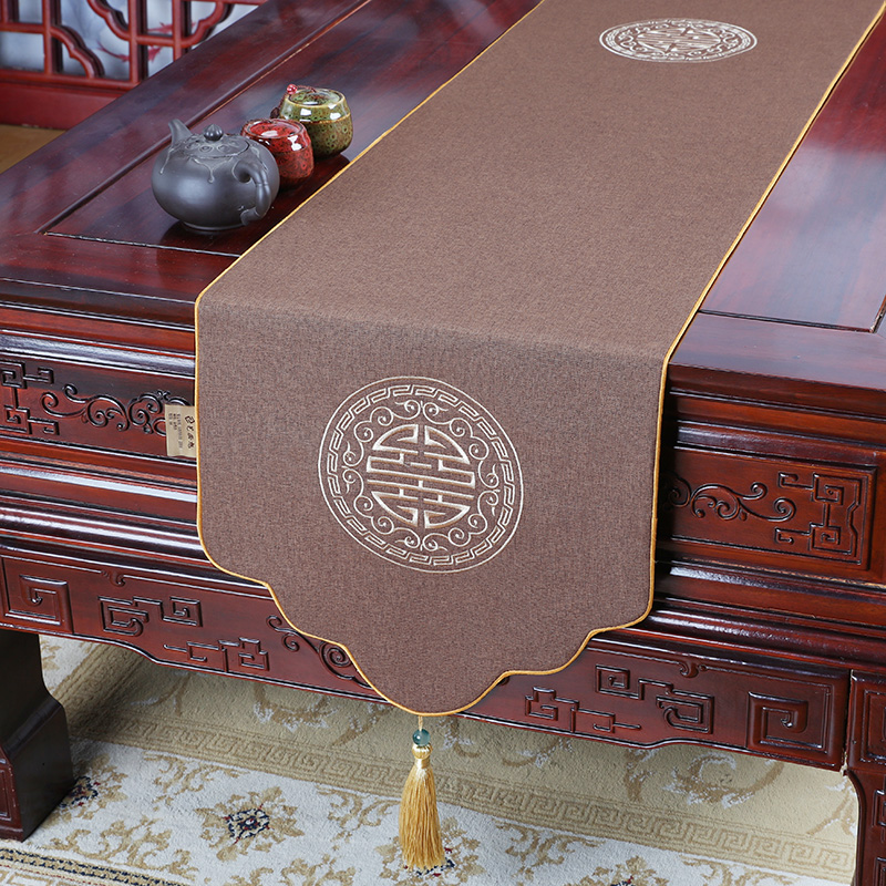 新中式桌旗棉麻防水茶几旗轻奢高端长条电视柜盖布茶几布茶台垫布