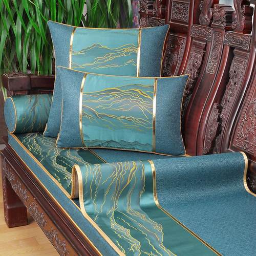 新中式实木沙发垫靠背巾沙发巾薄垫防滑坐垫红木全盖布四季通用垫