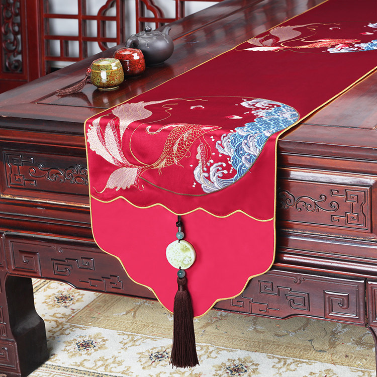 新中式古典红木家具刺绣桌旗电视柜长条布餐桌茶几布盖布可定制