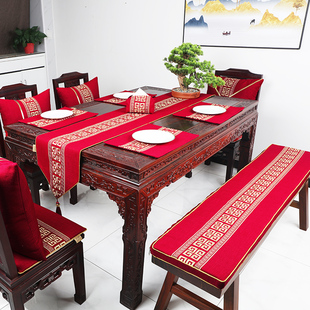 新中式刺绣长凳椅垫沙发坐垫防滑定制圈椅官帽椅家用鞋柜垫茶椅垫