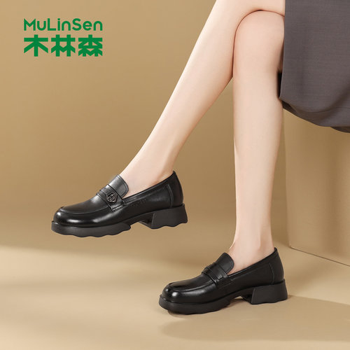 木林森牛皮乐福鞋通勤百搭工作鞋