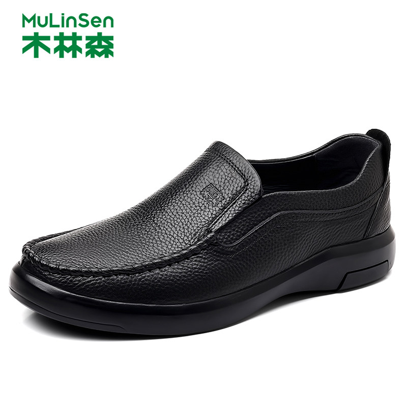 木林森男鞋2025秋季新款头层牛皮商务休闲皮鞋透气软皮软底爸爸鞋