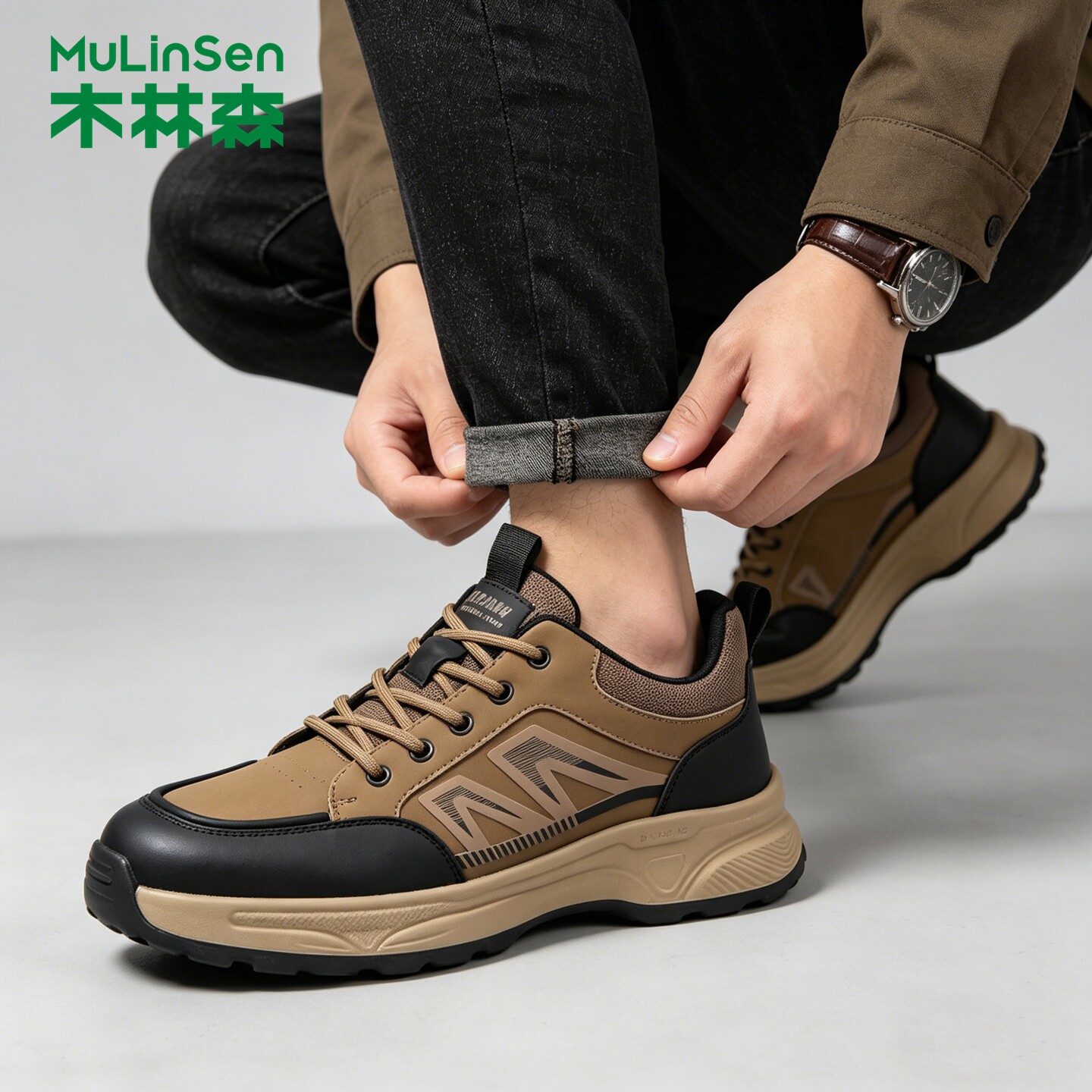 木林森男鞋2026秋季新款户外徒步鞋男款真皮旅游工装登山运动鞋子