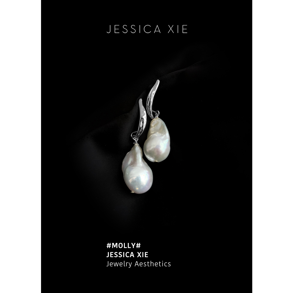 JX I 莫莉 法式简约优雅艺术感天然巴洛克异形珍珠耳环高级耳坠