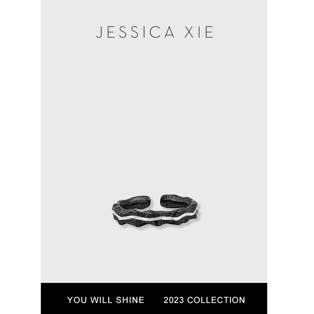 JX I Recombination 重组 欧美设计师款艺术肌理感银饰开口戒指