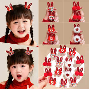 新年儿童红色刘海小抓夹中国风蝴蝶结侧边夹发夹女孩过年头饰发卡