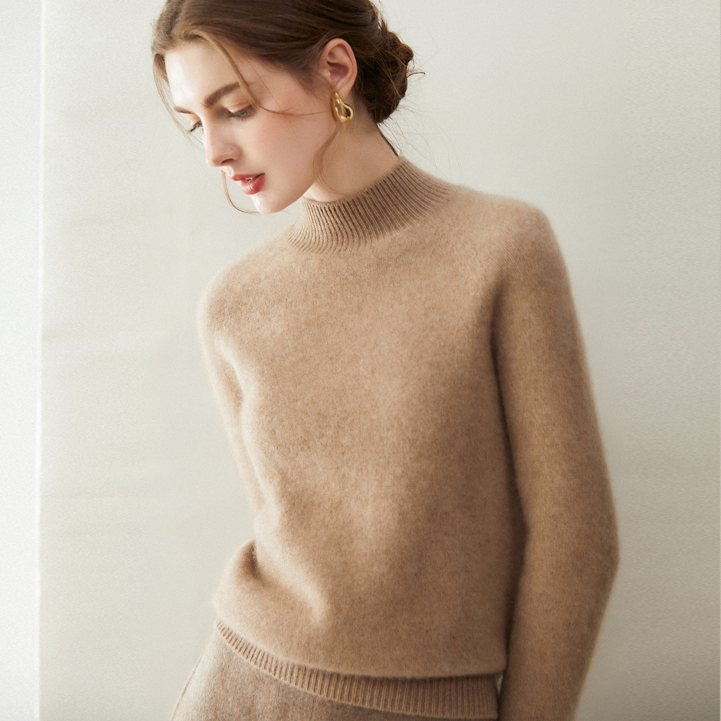 100%纯山羊绒衫女半高领加厚毛衣