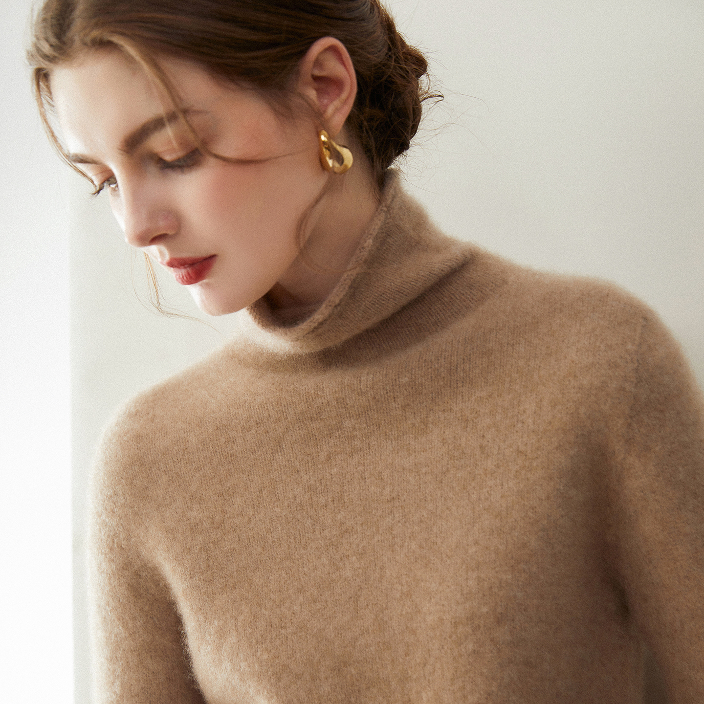 100%纯山羊绒衫女士高领加厚毛衣