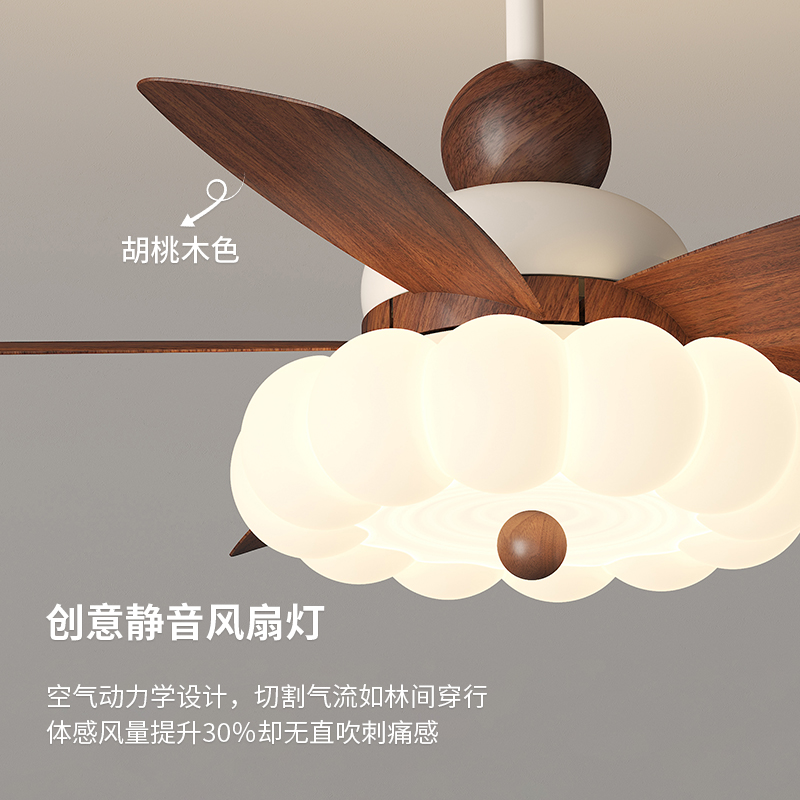 吹塑中古风卧室灯电扇一体灯餐厅吊扇灯意式极简轻奢直叶风扇灯