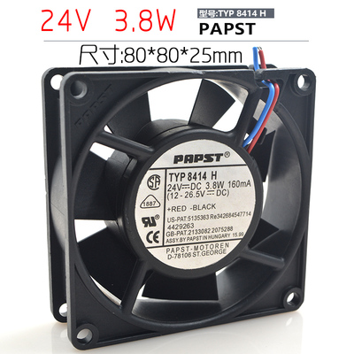 PAPST/西德 TYP 8414 H 24V 3.8W 8025 8CM 高端设备散热风扇