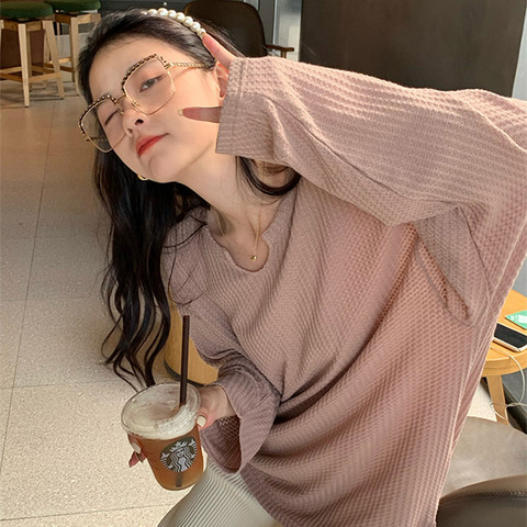 2025年秋季新款华夫格卫衣女薄款韩版宽松学生长袖T恤女上衣ins潮