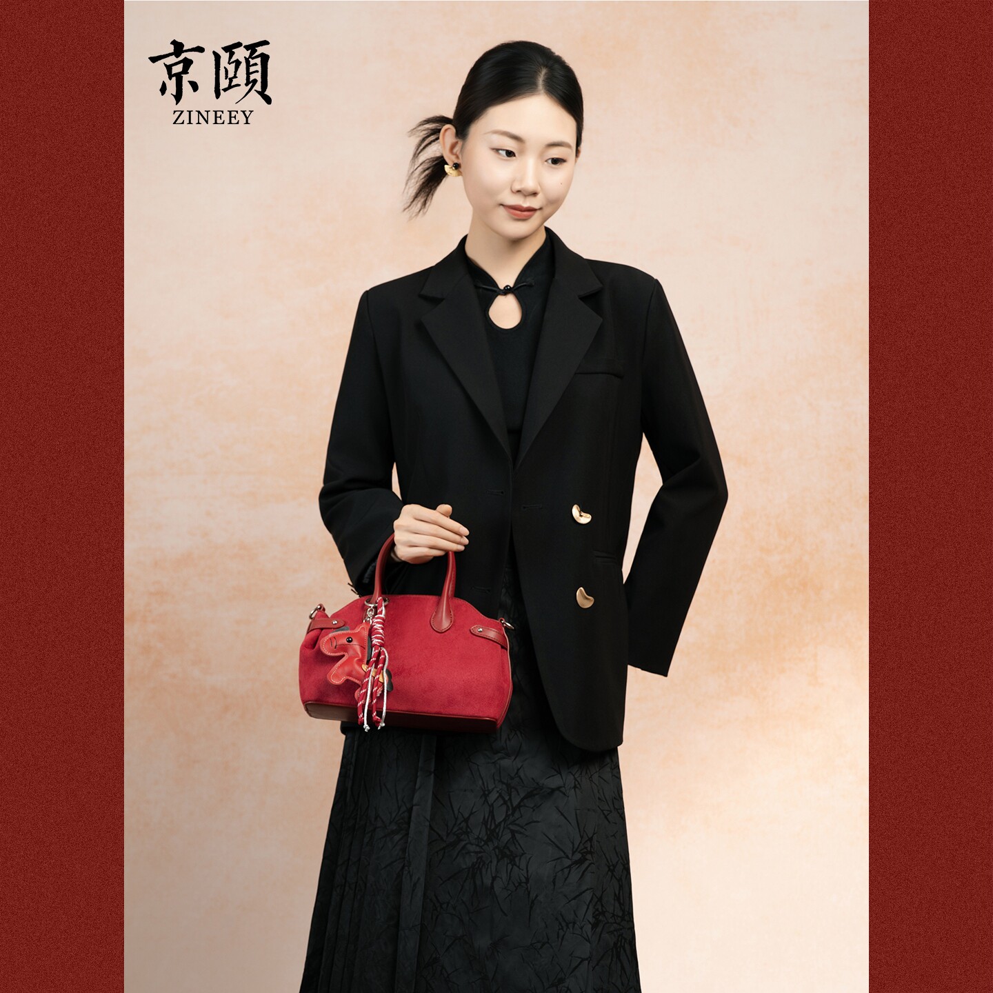 酒红色麂皮新娘手提包小众高级感结婚包可斜挎婚礼日常两用女包