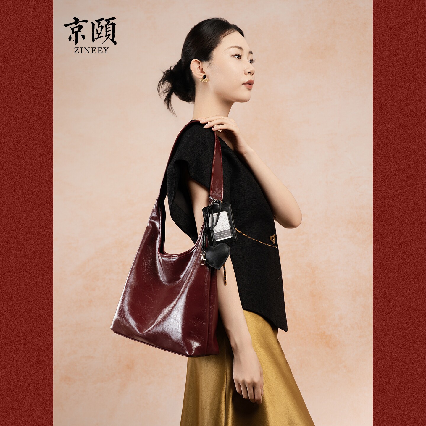 高级感红色Hobo包软皮托特包大容量新娘结婚包单肩腋下包日常可用