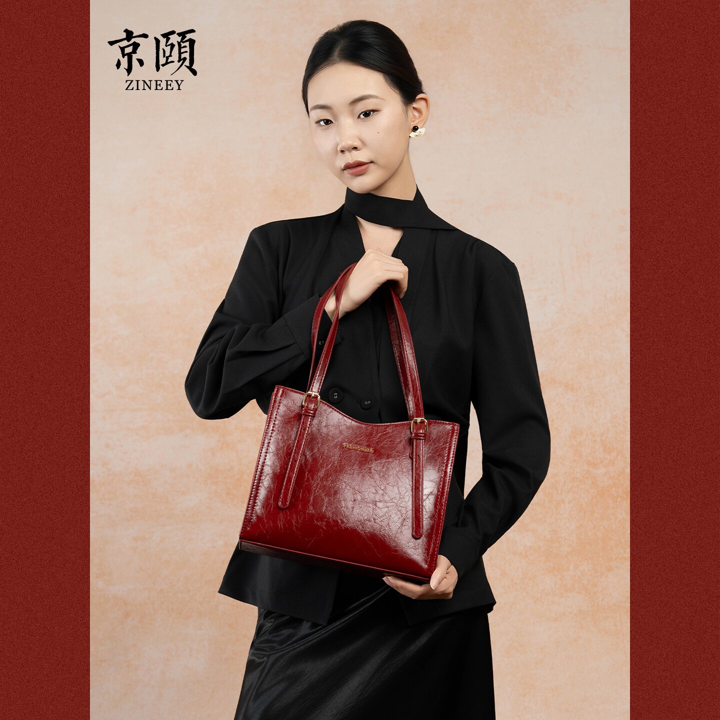 酒红色油蜡皮托特包女2026新款大容量手提新娘婚包单肩通勤大包