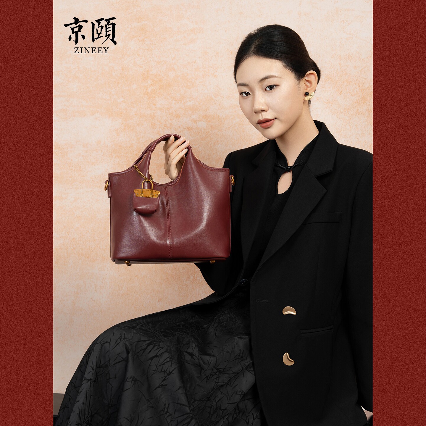 京颐 2026高级感手提包女2026新款红色托特包大容量时尚单肩包
