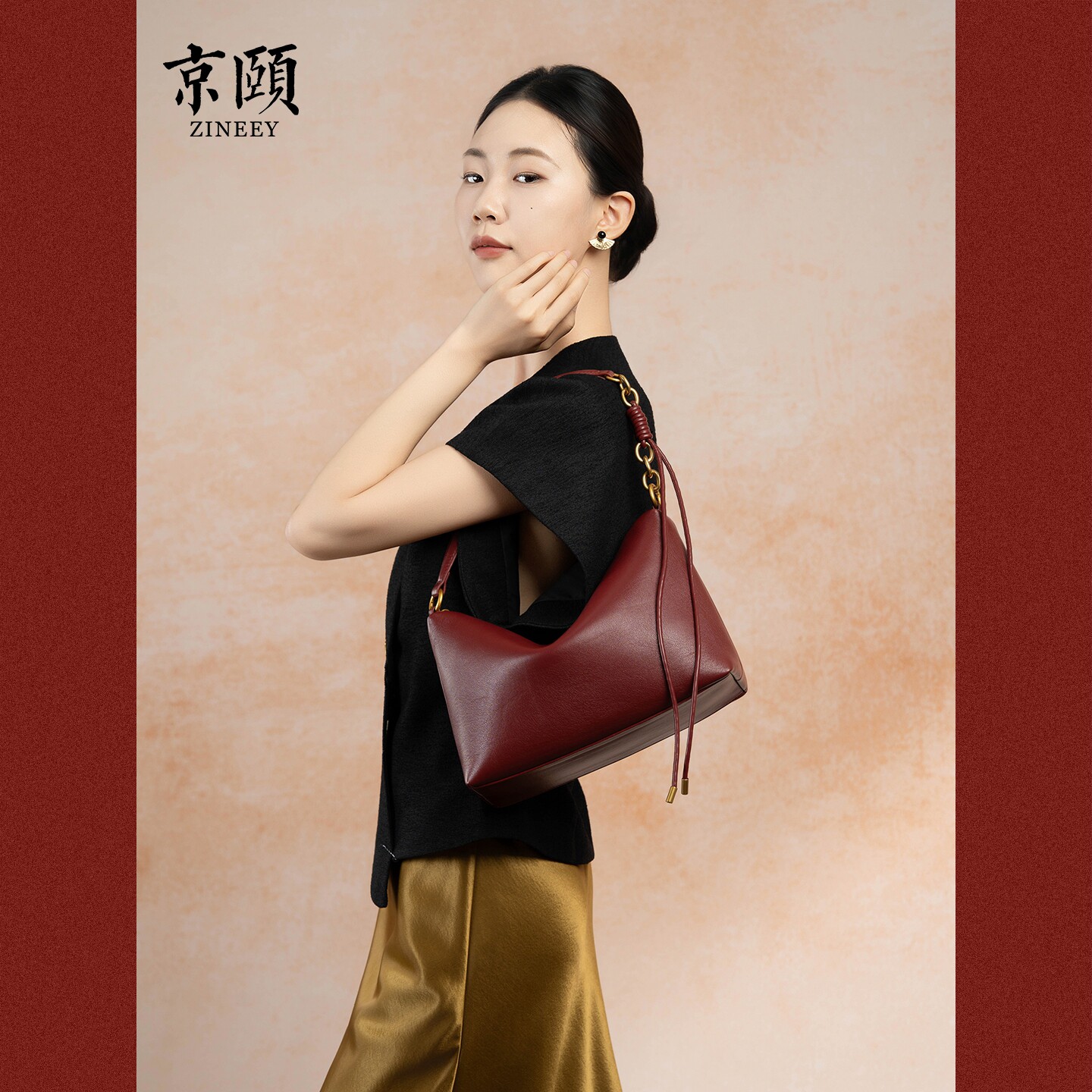 安可拉红腋下hobo婚包女软皮新娘链条单肩包简约高级感通勤两用包