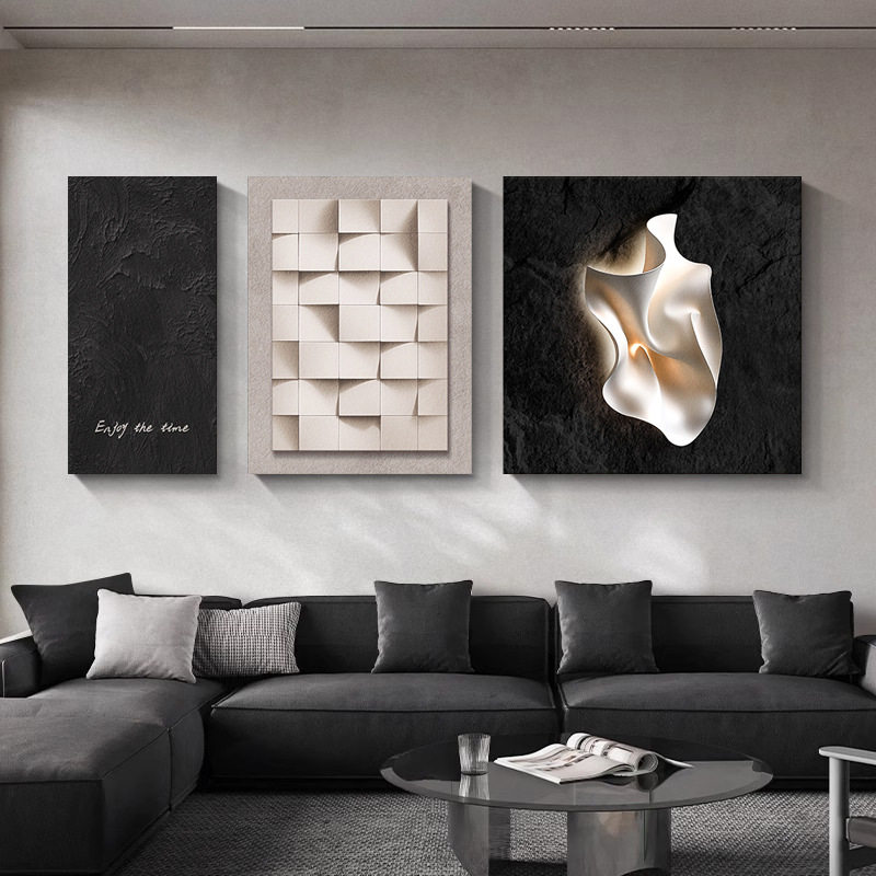 客厅抽象艺术装饰画现代简约三联沙发背景墙挂画肌理风高级感壁画
