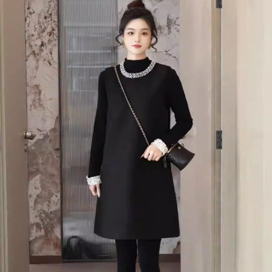 2025秋冬新款时尚钉珠圆领马甲裙+黑色打底衫遮肉显瘦小香风套装,女装/女士精品,连衣裙,淘宝优惠券,粉丝福利购,淘宝优惠卷