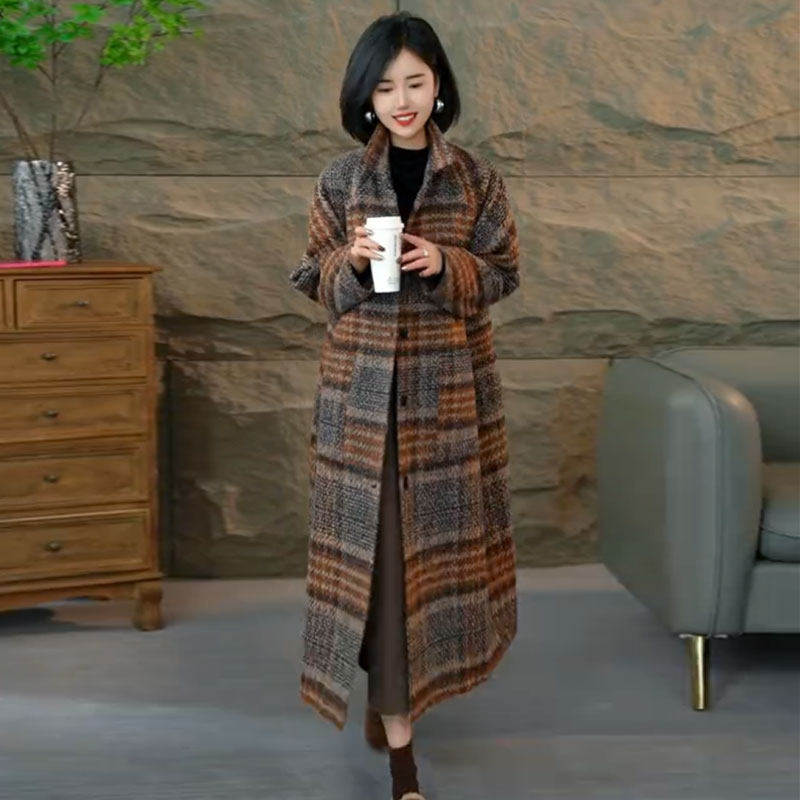 高级感宽松格子大衣女2025秋冬新款文艺范中长款加厚气质毛呢外套,女装/女士精品,毛呢外套,淘宝优惠券,粉丝福利购,淘宝优惠卷