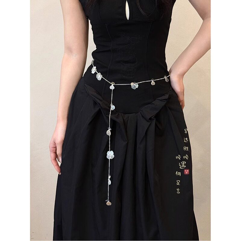 金属蝴蝶花朵长款项链女款感腰链腰带配裙子复古装饰腰间配饰包邮