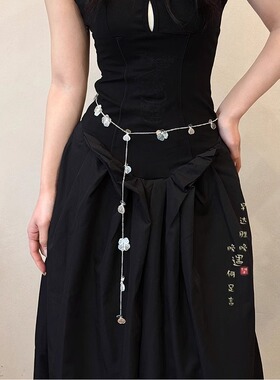 金属蝴蝶花朵长款项链女款感腰链腰带配裙子复古装饰腰间配饰包邮