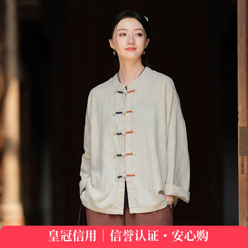 26春款原创棉麻女装复古国风盘扣撞色缠线上衣开衫女禅意苎麻外套