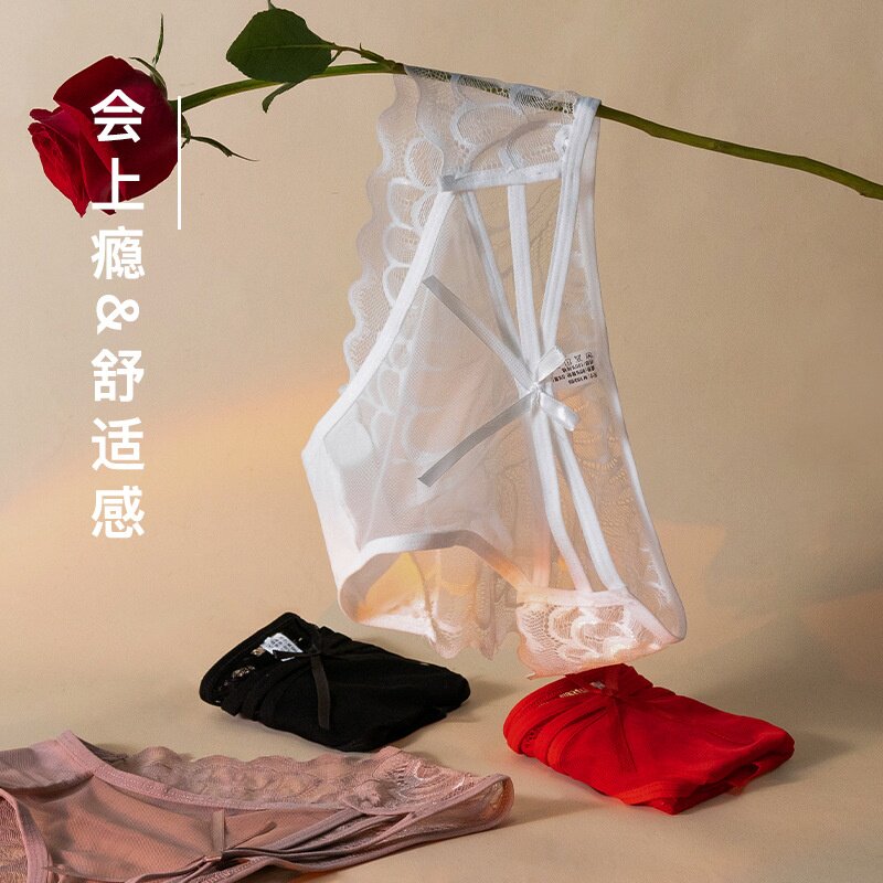 新品爆款细带蕾丝镂空网纱内裤女低腰无痕棉档舒适提臀三角内裤女